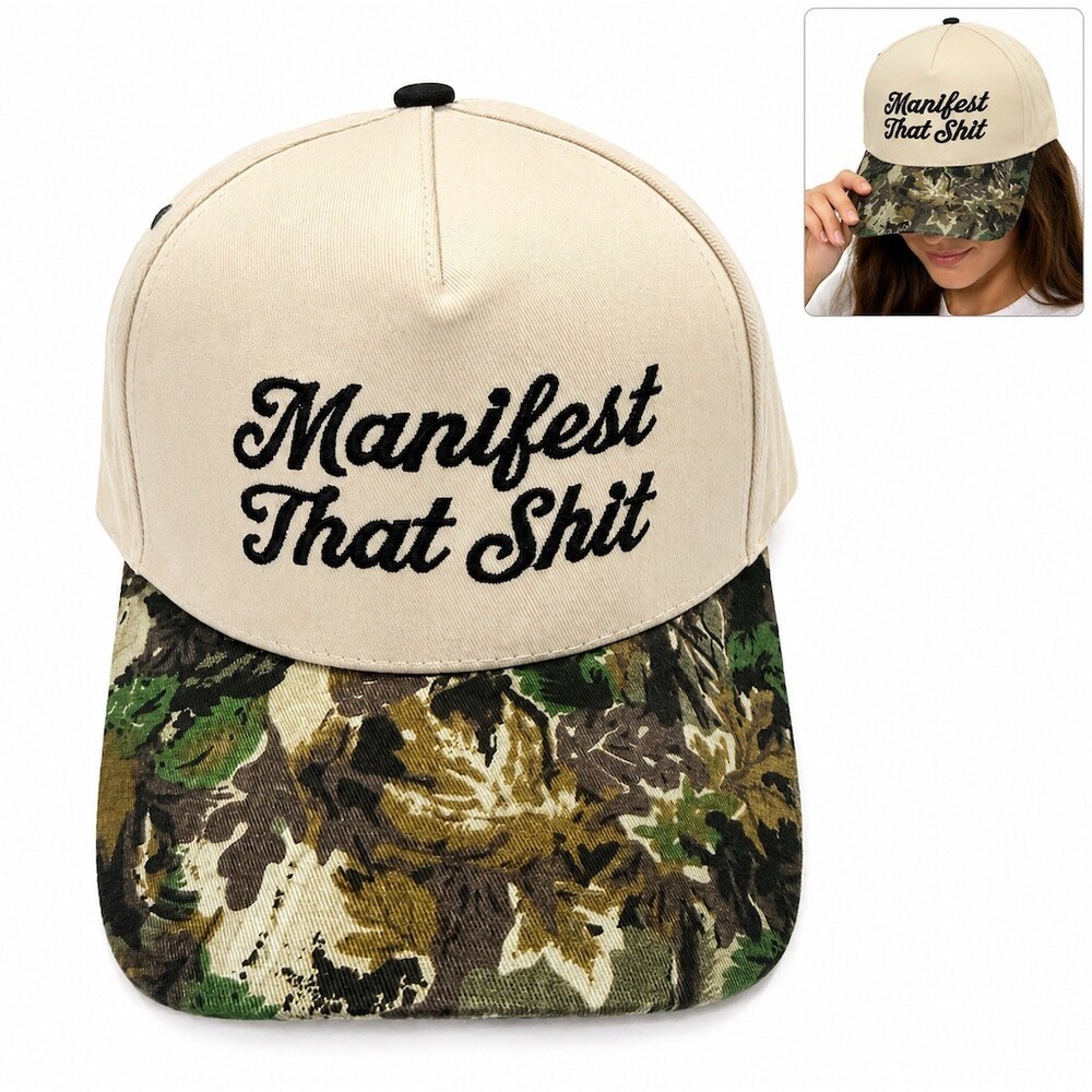 Cream Snapback Hat manifest Crown Camo Brim Embroidered new gift adult fun